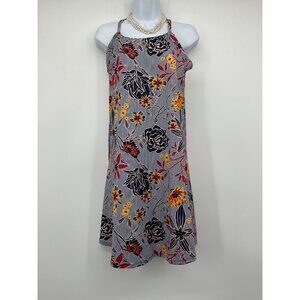 Floral Striped Halter Neck Sleeveless Dress